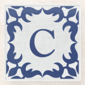 Filigree Gerahmte Monogramm in Navy Blue Glasuntersetzer (Vorderseite)