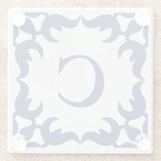 Filigree Gerahmte Monogramm in Navy Blue Glasuntersetzer (Rückseite)