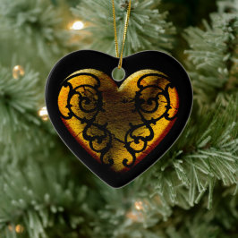 Filigree Goth Gold Heart Keramikornament