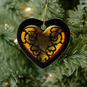 Filigree Goth Gold Heart Keramikornament
