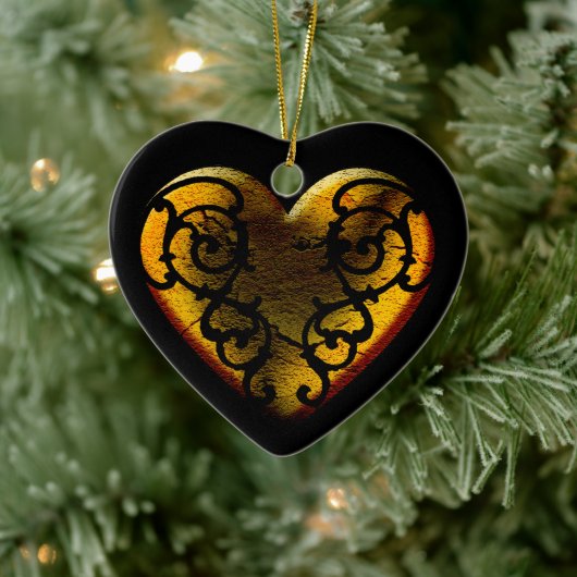 Filigree Goth Gold Heart Keramikornament (Baum)