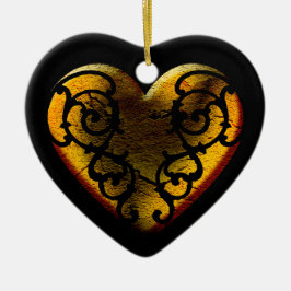 Filigree Goth Gold Heart Keramikornament