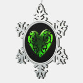 Filigree Goth Green Heart Schneeflocken Zinn-Ornament (Rechts)