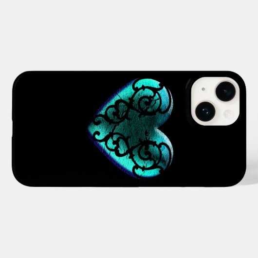 Filigree Goth Ice Blue Herz Case-Mate iPhone Hülle (Rückseite (Horizontal))