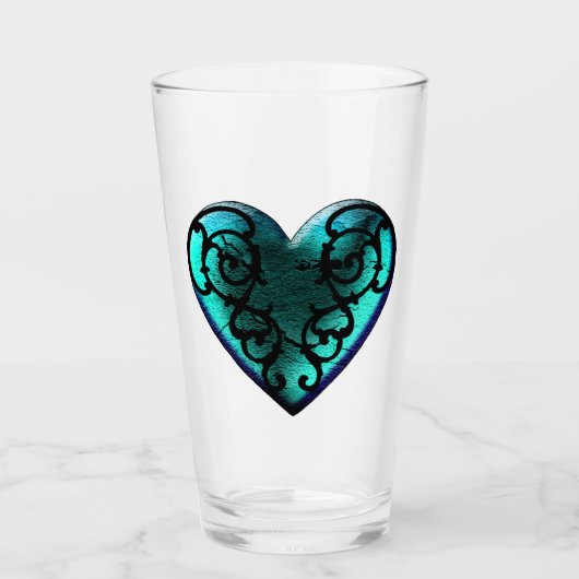 Filigree Goth Ice Blue Herz Glas (Vorderseite)