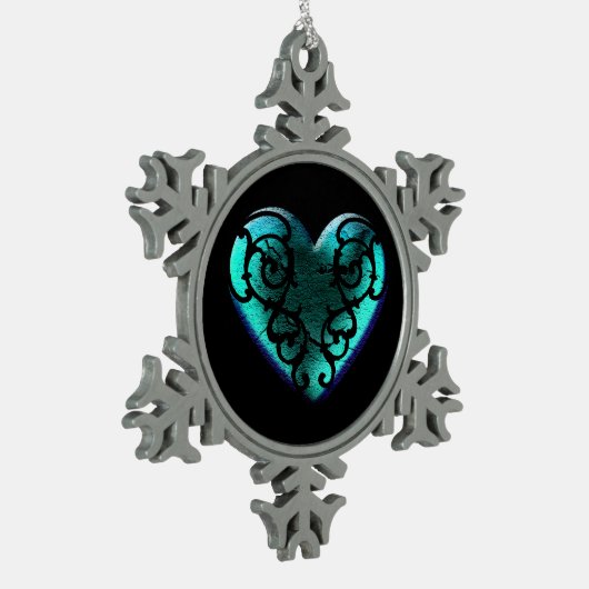 Filigree Goth Ice Blue Herz Schneeflocken Zinn-Ornament (Links)