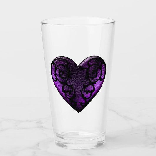 Filigree Goth Lila Heart Glass Cup Glas (Vorderseite)