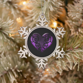 Filigree Goth Lila Heart Schneeflocken Zinn-Ornament