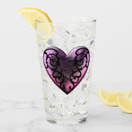 Filigree Goth Pink Heart Glas