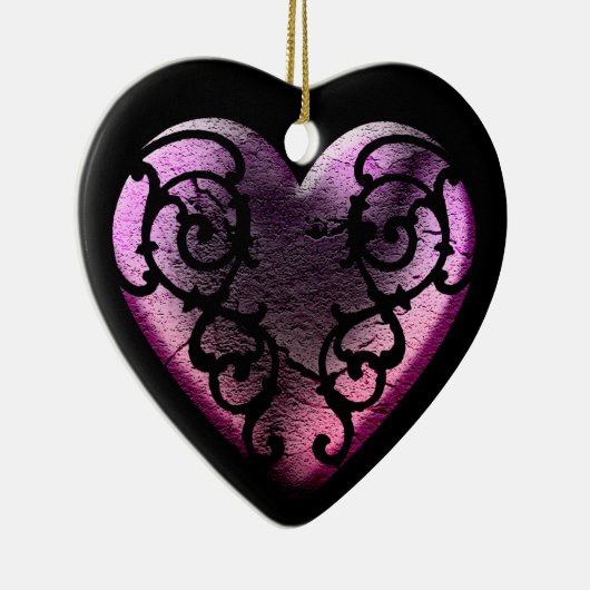 Filigree Goth Pink Heart Keramikornament (Rechts)