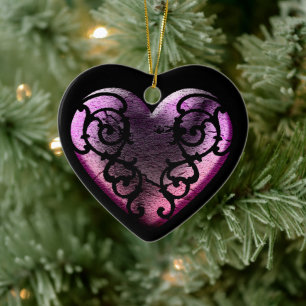 Filigree Goth Pink Heart Keramikornament