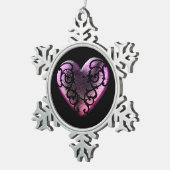 Filigree Goth Pink Heart Schneeflocken Zinn-Ornament (Rechts)
