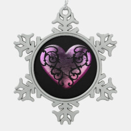 Filigree Goth Pink Heart Schneeflocken Zinn-Ornament