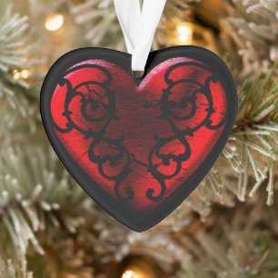 Filigree Goth Red Heart Ornament