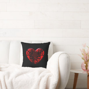 Filigree Goth Red Heart Throw Kissen