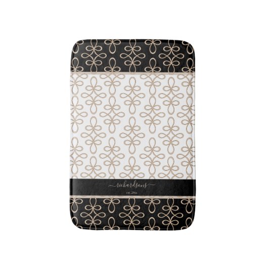 Filigree Muster Monogram Beige Black Elegant Badematte (Vorderseite Vertikal)
