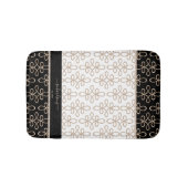 Filigree Muster Monogram Beige Black Elegant Badematte (Vorderseite)