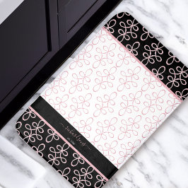 Filigree Muster Monogram Elegant Schwarz Rosa Weiß Badematte