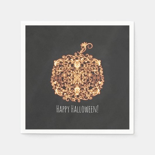 Filigree Orange Glows Pumpkin Halloween-Party Serviette (Vorderseite)