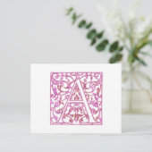 Filigree Pink A Monogram Postkarte (Stehend Vorderseite)