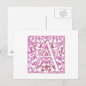 Filigree Pink A Monogram Postkarte (Vorne/Hinten)