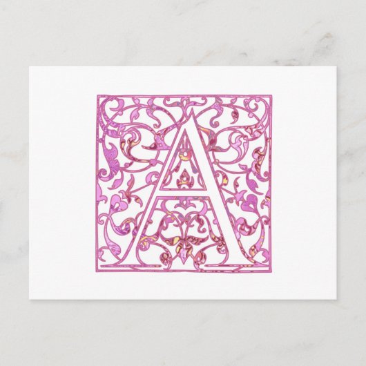 Filigree Pink A Monogram Postkarte (Vorderseite)
