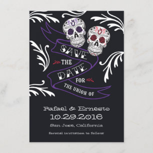 Filigree Sugar Skull-Banner Save the Date 4.5x6.25