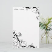 Filigree Swirl Black 5.5 x 8.5 Stationery Briefpapier (Stehend Vorderseite)
