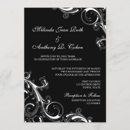 Filigree Swirl Black mit weißer 12x18 Wedding Einladung