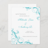 Filigree Swirl Blue Curacao Save the Date (Vorne/Hinten)