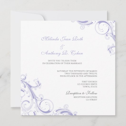 Filigree Swirl Lavender Einladung (Vorderseite)
