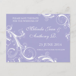Filigree Swirl Lavender Save the Date Ankündigungspostkarte