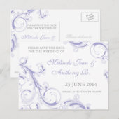 Filigree Swirl Lavender Save the Date Ankündigungspostkarte (Vorne/Hinten)