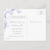Filigree Swirl Lavender Save the Date Ankündigungspostkarte (Rückseite)