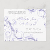 Filigree Swirl Lavender Save the Date Ankündigungspostkarte (Vorderseite)