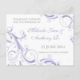 Filigree Swirl Lavender Save the Date Ankündigungspostkarte