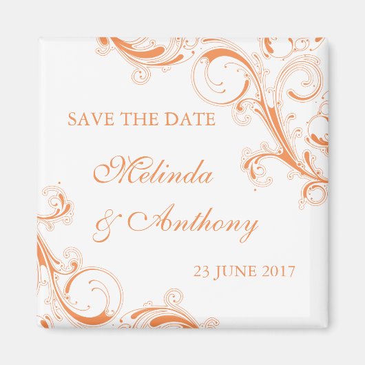 Filigree Swirl Orange Save the Date Magnet (Vorne)