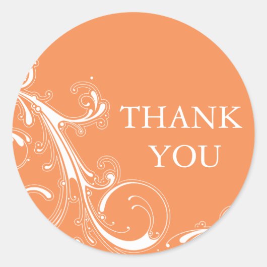 Filigree Swirl Orange Vielen Dank Runder Aufkleber (Vorderseite)