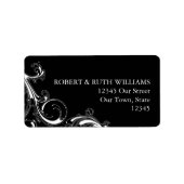 Filigree Swirl Schwarz mit Weiß Adressaufkleber (Vorne)