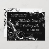 Filigree Swirl Schwarz mit Weiß Save the Date Ankündigungspostkarte (Vorne/Hinten)