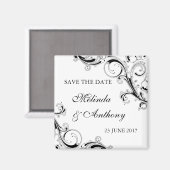 Filigree Swirl Schwarz mit Weiß Save the Date Magnet (Vorderseite/Rückseite)