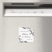 Filigree Swirl Schwarz mit Weiß Save the Date Magnet (In Situ (Geschirrspüler))