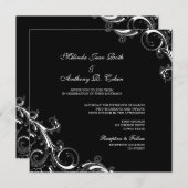 Filigree Swirl Schwarz mit weißem Quadrat Hochzeit Einladung (Vorne/Hinten)