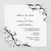 Filigree Swirl White w/Black Square Wedding Einladung (Vorne/Hinten)