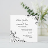 Filigree Swirl White w/Black Square Wedding Einladung (Stehend Vorderseite)
