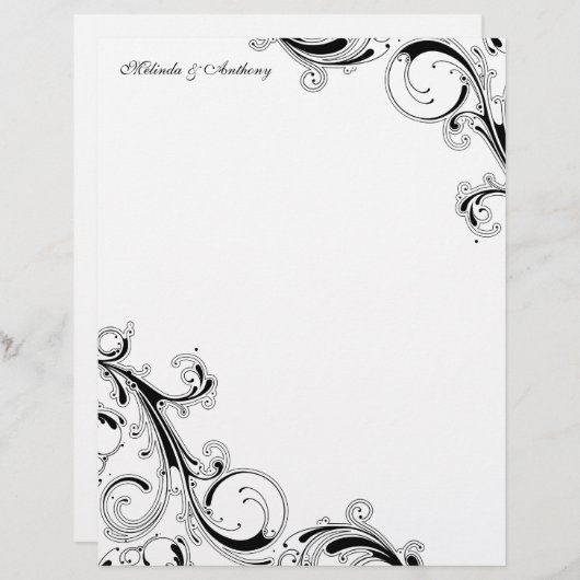 Filigree Wirbel Weißes, schwarzes, 8.5 x 11-Blatt (Vorne/Hinten)
