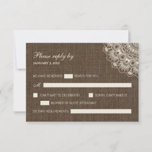 Filipiniana Lace auf Burlap Wedding RSVP Card