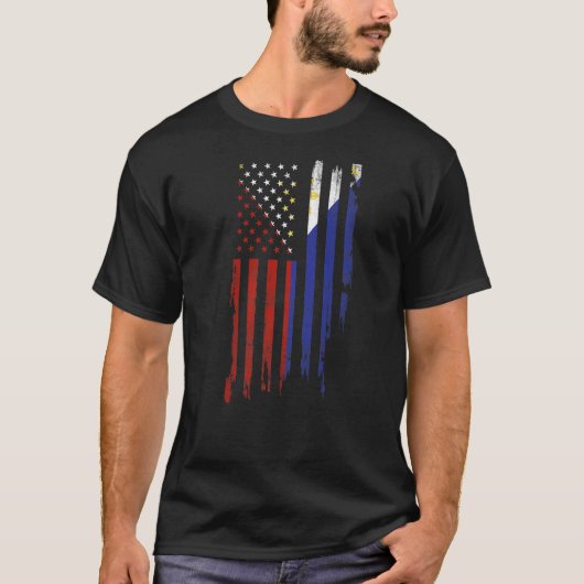 Filipino American Flag Pride Philipines beunruhigt T-Shirt (Vorderseite)