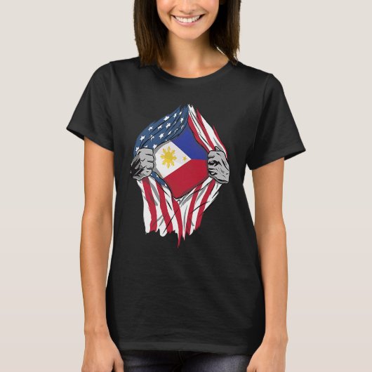 Filipino Blood Inside Me Philippines Flag T-Shirt (Vorderseite)