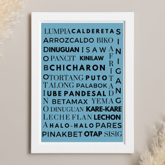 Filipino Food Blue & Black Typografy Poster